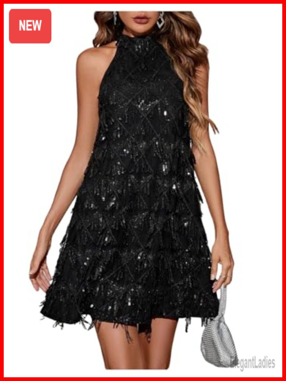 Sequin Sparkly Halter Mini Dress Keyhole Back Sleeveless Party